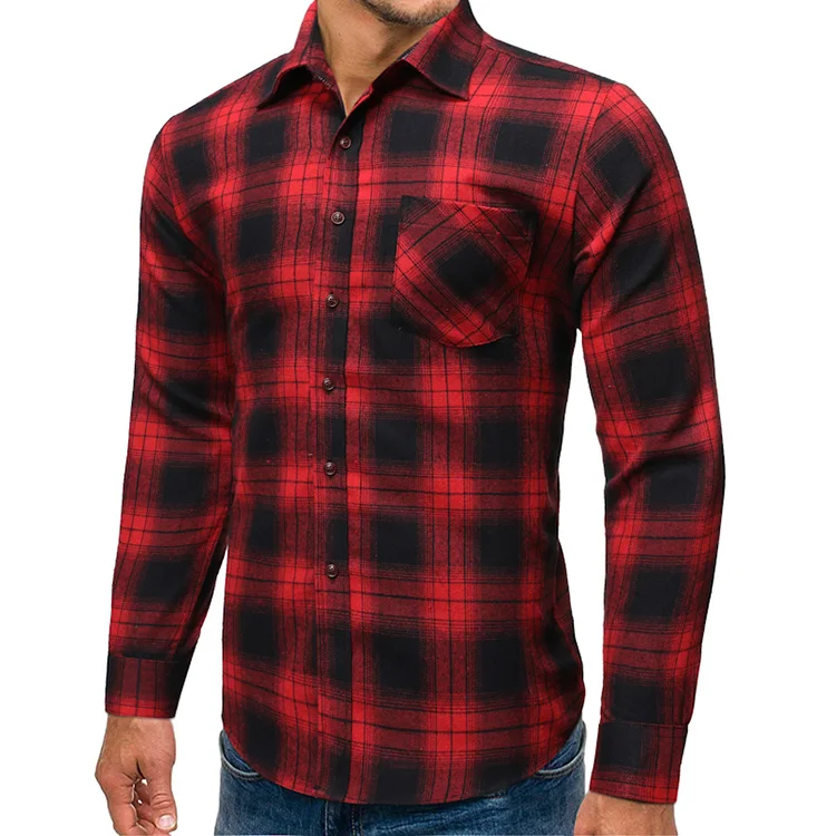Custom Wholesale Mens Wool Long Sleeve Plaid Shirt Mens Plaid