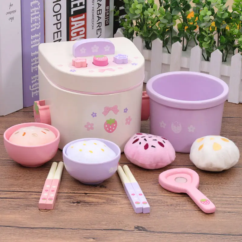 Wooden Rice Cooker Toy for Boys and Girls Early Education Pretend Play Kitchen & Food Simulation for Kids
