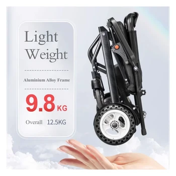 9.8kg 10A Lithium Battery Electric Aluminum Lightweight Foldable Wheel Chair for Disabled Portable Folding Electric Wheelchair