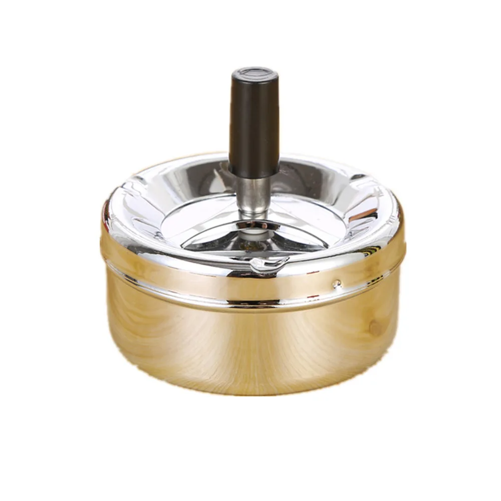 Stainless Steel Spin Ashtray Windproof Round With Press Rotating Lid Smokeless 