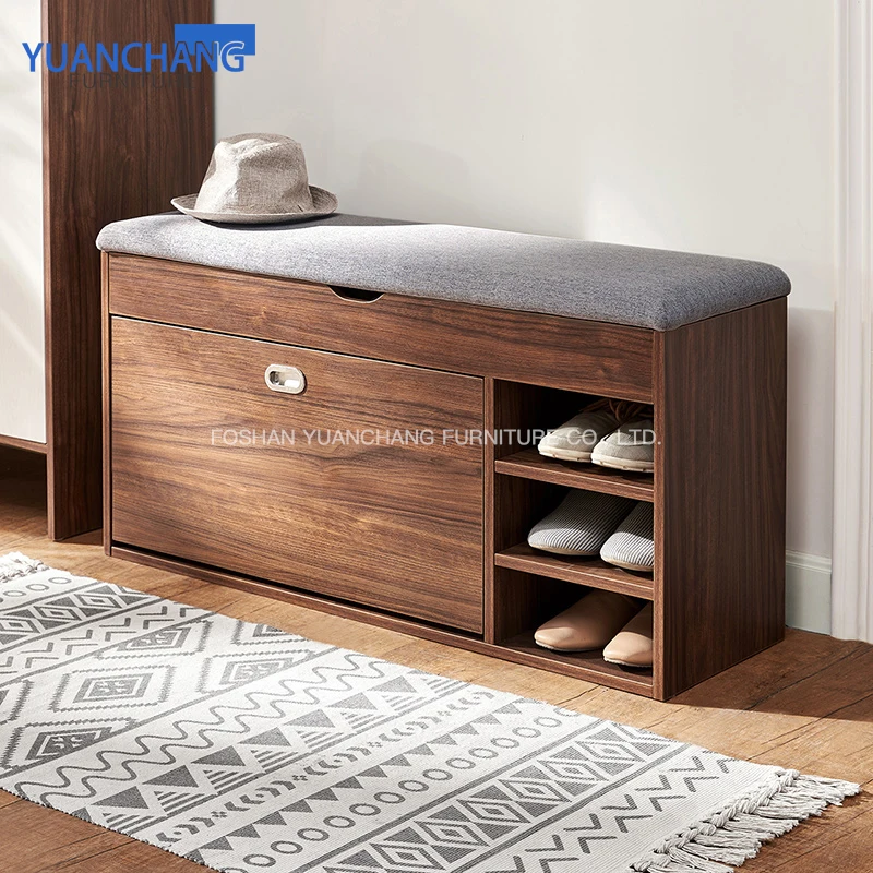 Factory Direct Wooden Rotating Shoe Rack Cabinet With Cushion Seat Slim Shoe Rock Open Drawer