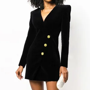 Autumn Winter Fashion Long Sleeve Velvet Blazer Dress for Women High Quality Casual Dresses with Hot Design