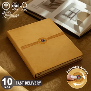 Low MOQ Vintage A5 Pu Leather Hardcover Artistic Emboss Rotating Custom Logo Rotatable Metal High Quality Writing Notebook