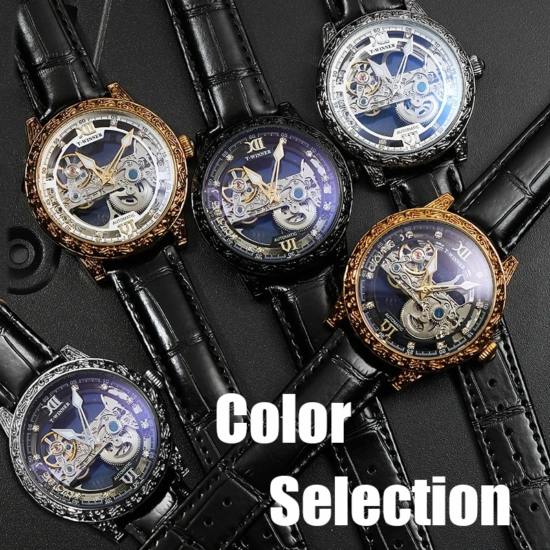 Winner Automatisch Edelstahl Skelett Leder Armbanduhr Schwarz Oder 224025856315