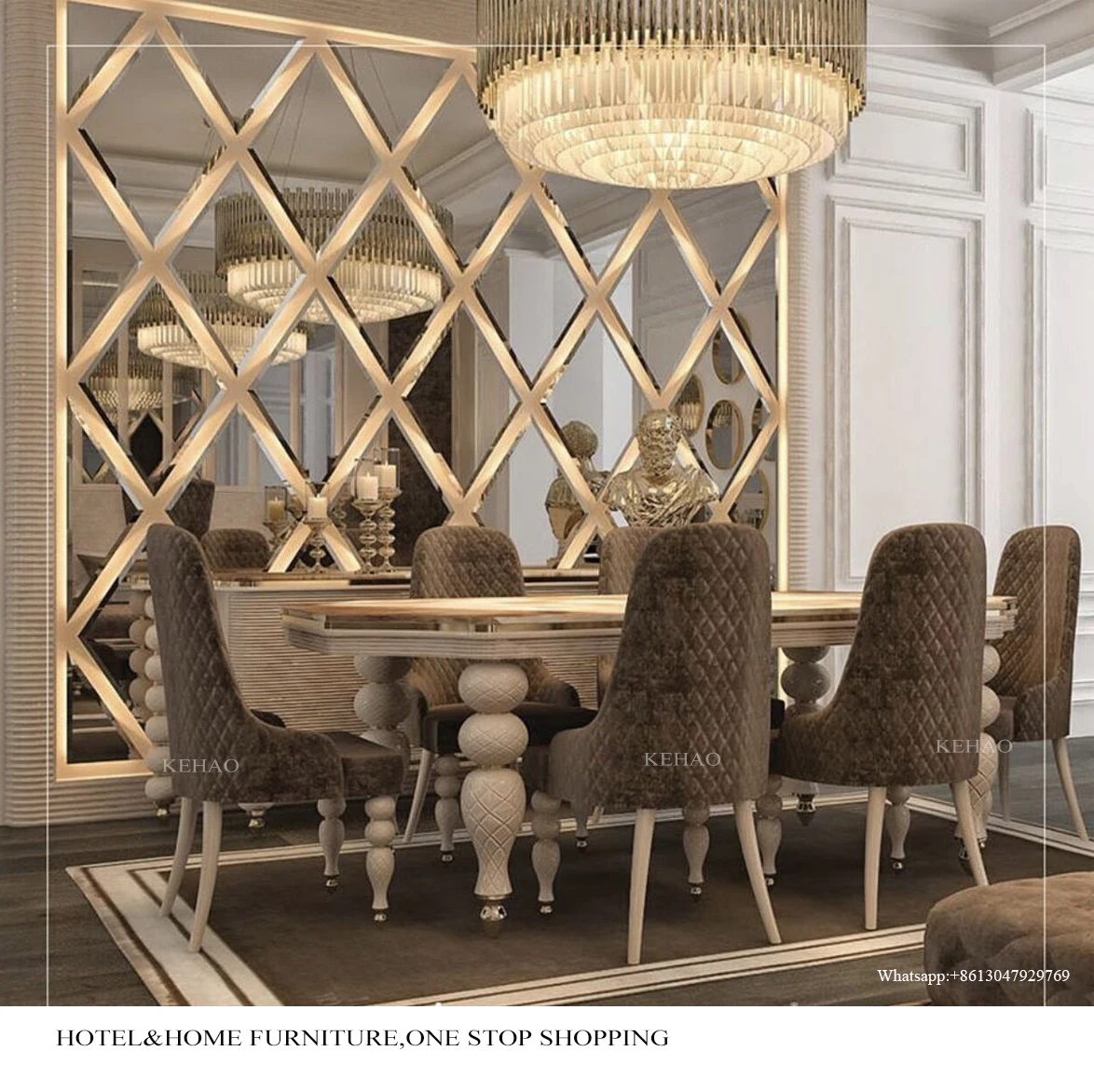 High End Dining Room Furniture Carve Wooden Legs Antique Dining Table