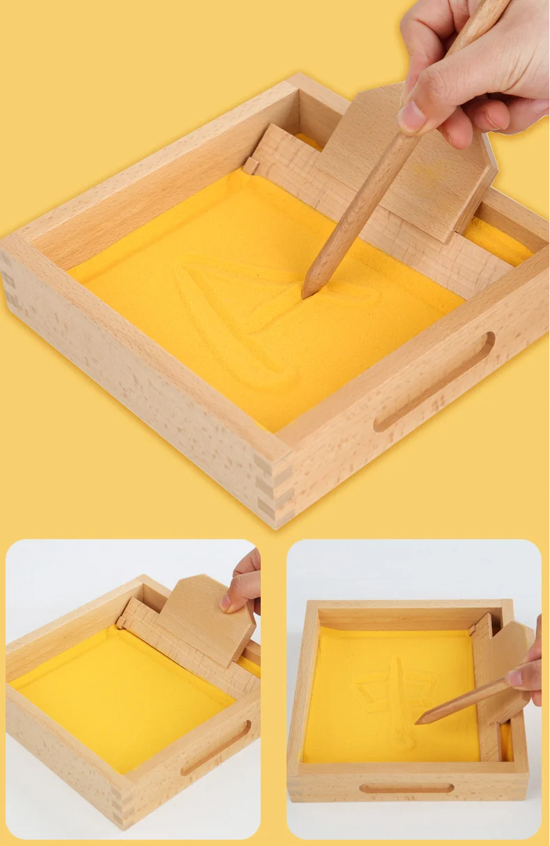 Educational Montessori Teaching Wooden Toys Practice Sand Scraping Box