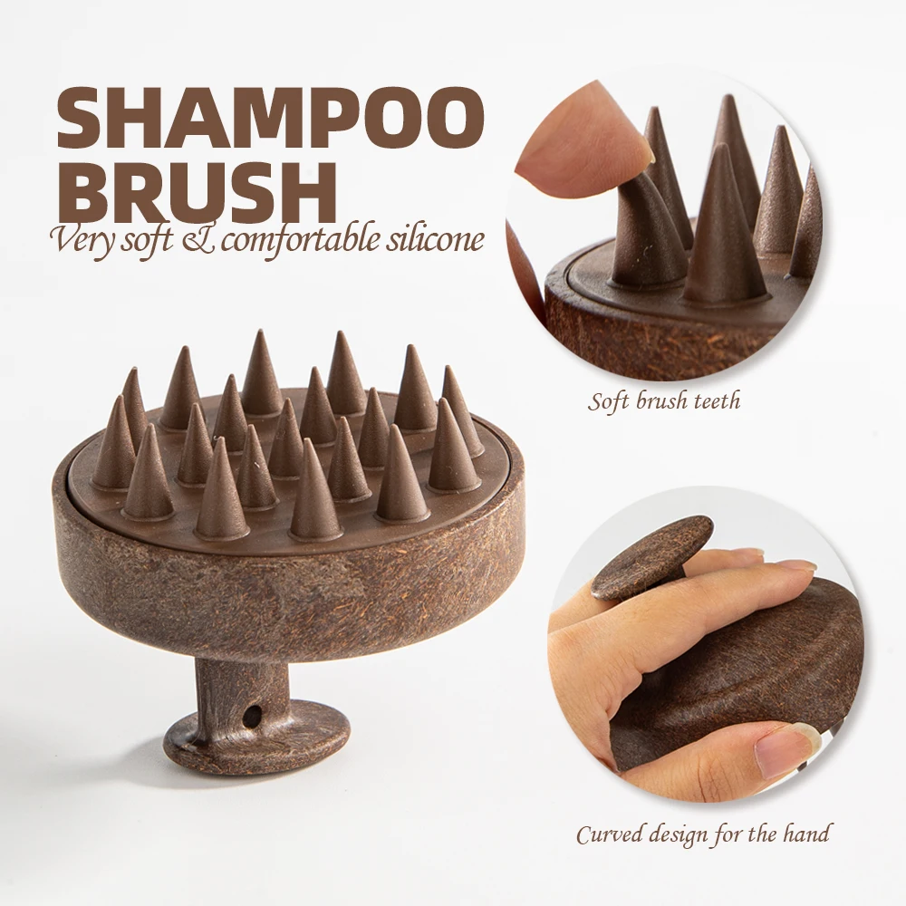 1Pc Coconut-Shell Biodegradable Natural Material Eco-friendly Scalp Massager Brush Shampoo Massage Brush for Cleansing Hair