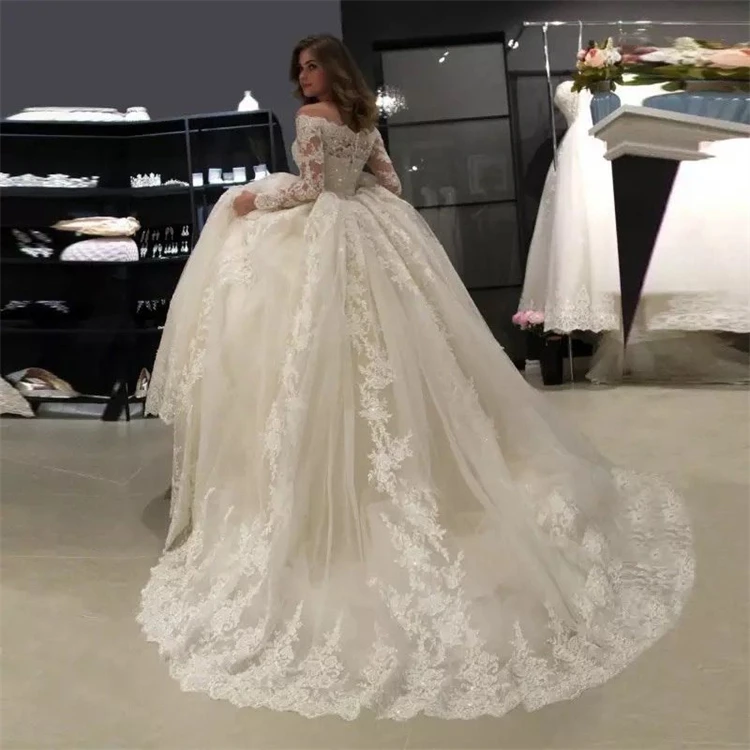 formal dresses bodycon Pearl Satin Wedding Dress with Detachable Train XL
