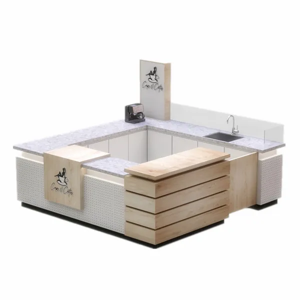 Fashion and Simple Style Coffee Kiosk Design 10 X 10 ft Cafe Food Booth Retail Display Counter Customize Mall Kiosk
