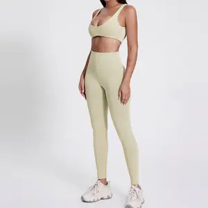 New Lady Fitness Workout Set Soft Nude Feeling Fabric Sports Bra Crop Top Yoga Shorts Leggings 3 Piece Set for Women