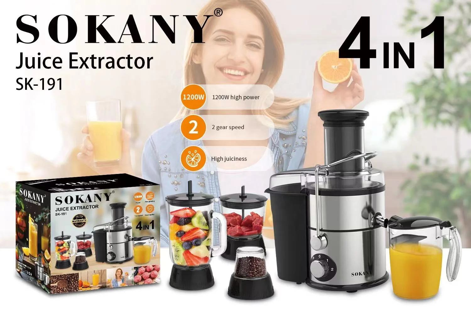 Sokany in Slow Juicers Extractor Machine1200w Strong Motor Blenders and  Juicers Machine Orange Juicers