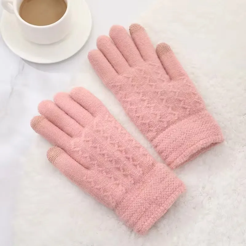 Зимние утолщенные перчатки с полным пальцем теплые Плюшевые Вязаные велосипедные женские на заказ