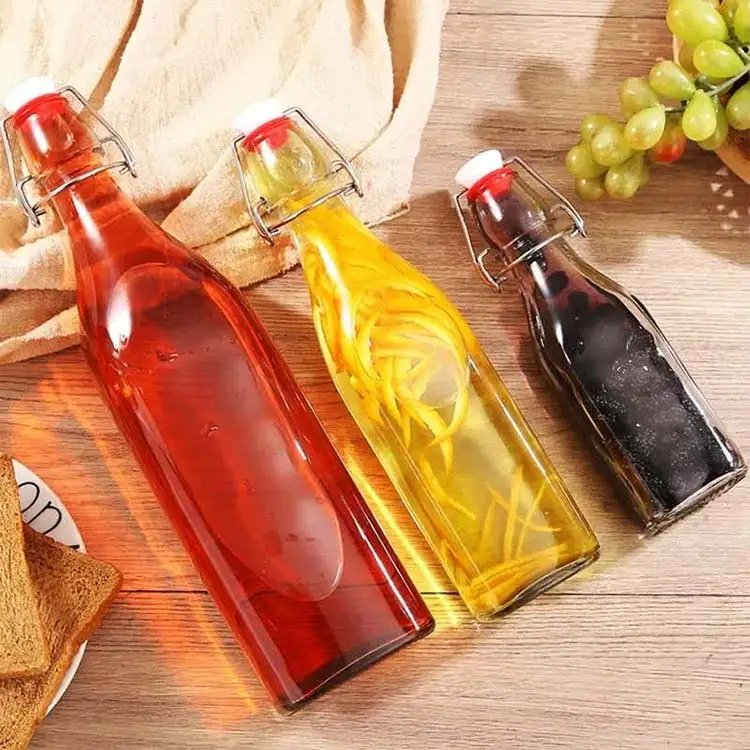 250ml 500ml 750ml 1000ml Clear Swing Top Stopper Glass Beer Bottle for Juice Kombucha