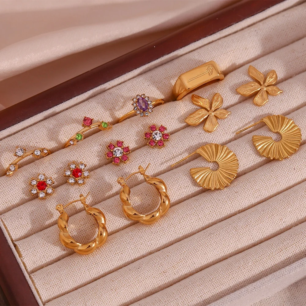 Spring Fashion Jewelry Set Flower Design 18k Gold Plated Stainless