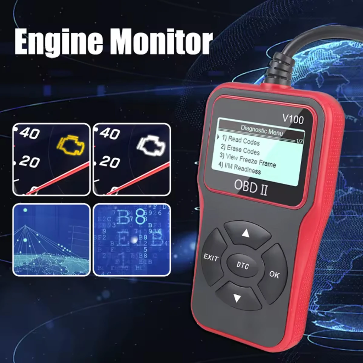 V100 Auto Diagnostic Tool OBD 2 OBDII OBD2 Portable Car Auto All System Diagnostic Tools Function OBDII Car Scanner - view 6