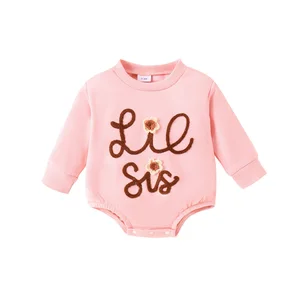 Baby Clothes Wholesale Long Sleeved Sweet Flowers Printed Jumpsuit Casual Baby Rompers