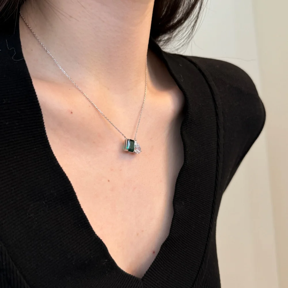 KAKODIY Emerald Zircon Jewelry Stylish 925 Sterling Silver Pendant Double Center Stone Sparkling Geometric detail 8