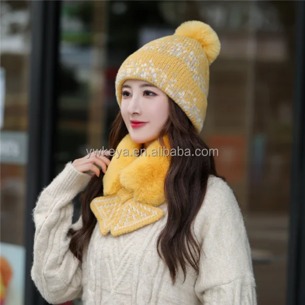 MINAKOLIFE Femme Ensemble décharpe et chapeau en tricot pour Winter 
