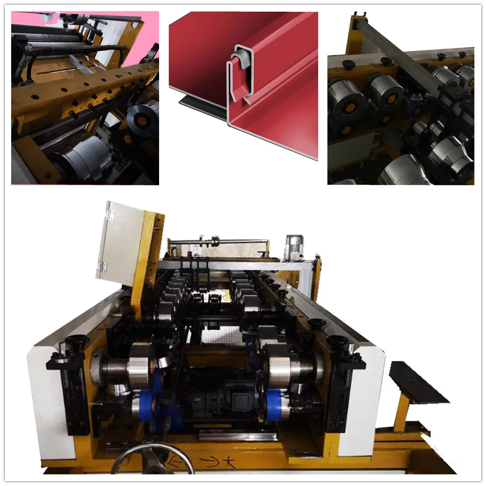 Portable click-lock vertical seam metal roof roll forming machine