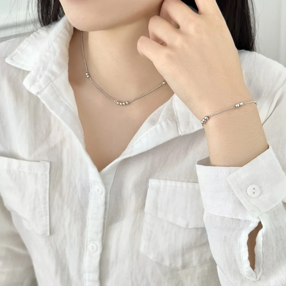 KAKODIY Unique Asymmetrical 925 Sterling Silver Chain Glossy Beads Pendant Necklace for Women Girls Daily Wear and Dress Up detail 5