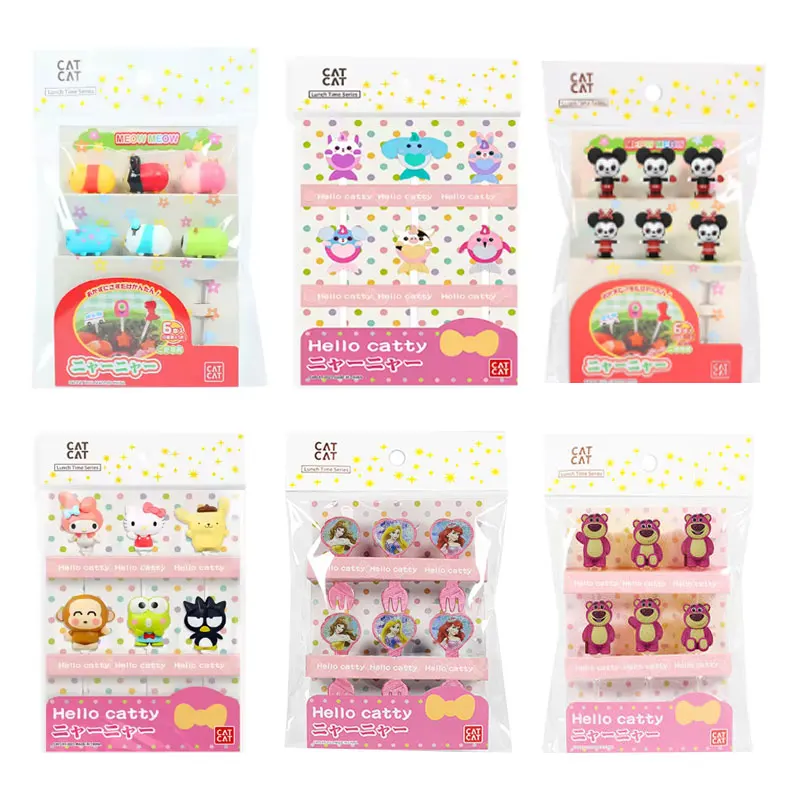 Mini Portable Cartoon Toothpick Set Creative Cake Dessert Fruit Forks Disposable Plastic Branded Food Picks for Kids' Party Sign