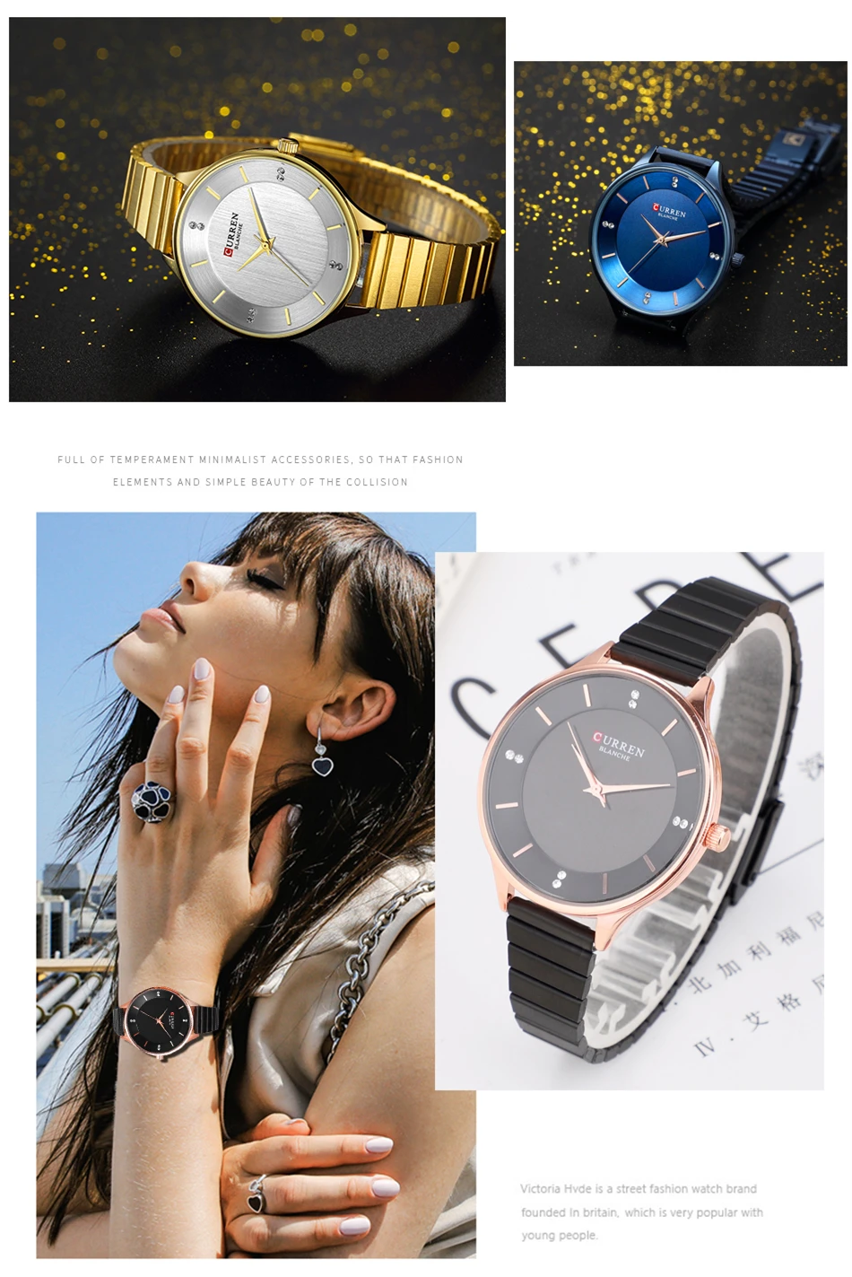 CURREN 9041 Ladies Quartz Watch Ultra thin Waterproof Rose Gold Stainless Steel montre femme