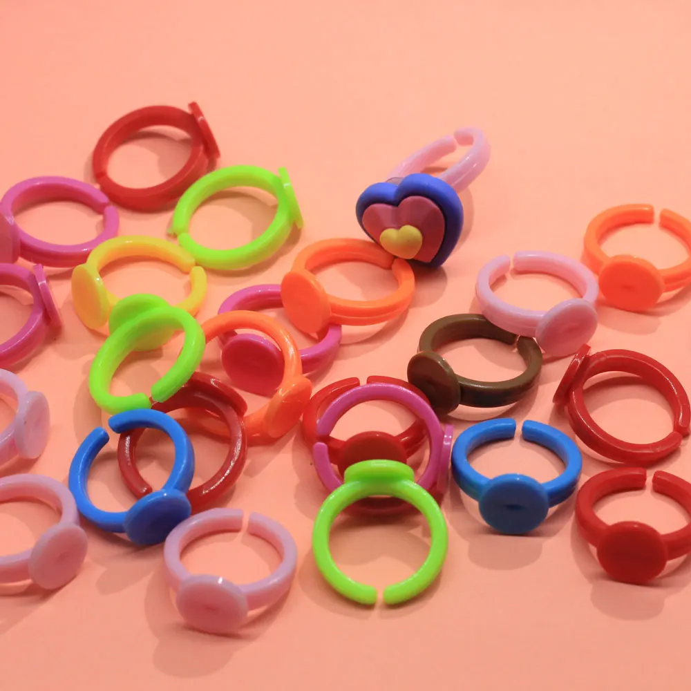 Colorful Plastic Adjustable Rings Kids Blank Ring Support Fuse Beads  Accessories Findings Glue on Base