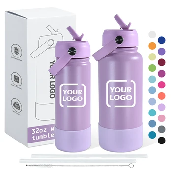 Customized 18oz 32oz Powder Coating 18/8 Stainless Steel Insulated Vacuum Water Bottle with Handle Lid