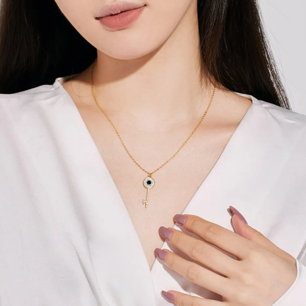 KAKODIY Fine Jewelry CZ 18K Gold Plated 925 Sterling Silver Necklace Key Pendant Evil Eye Necklace Women Gift detail 3