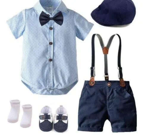 Handsome Summer Baby Clothes Bow Belt Party Week Dress Newborn Baby Boy Romper Clothes Set With Shoes Socks Hat
