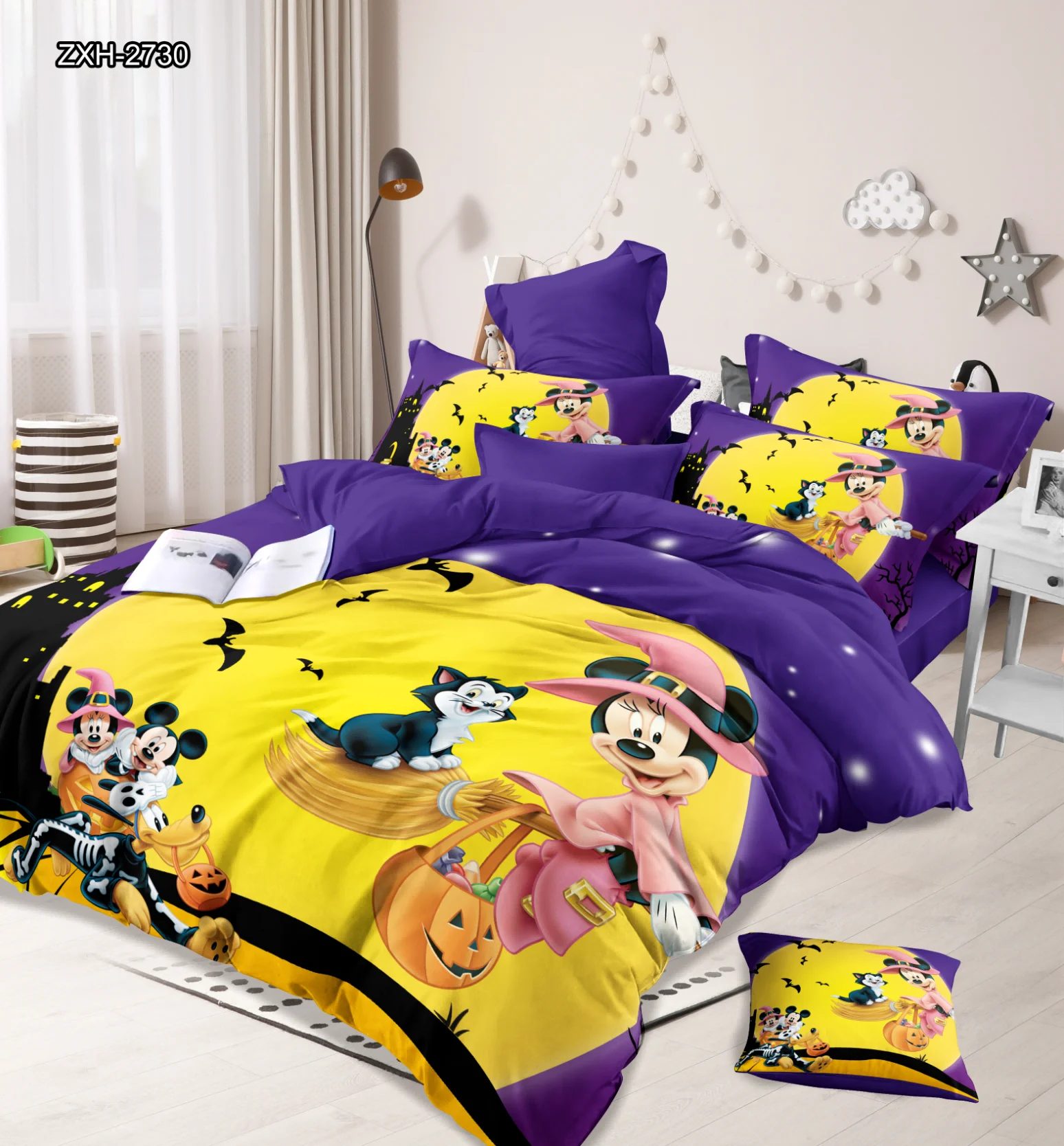 Lilo Stitch Blue Cartoon Digital Printing 3-Piece Bedding Set Duvet Cover Pillowcase Polyester Filling Folded Kids Bedding