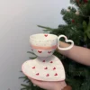Pink line dots hearts cup 280ml heart dish