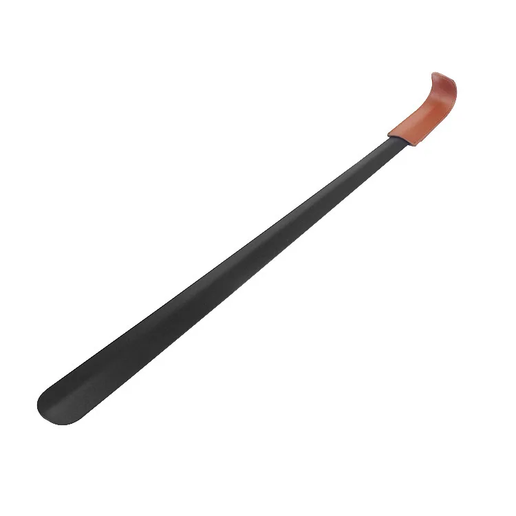 Comfortable Black Stainless Steel Luxury Shoehorn With Leather Handle 42cm