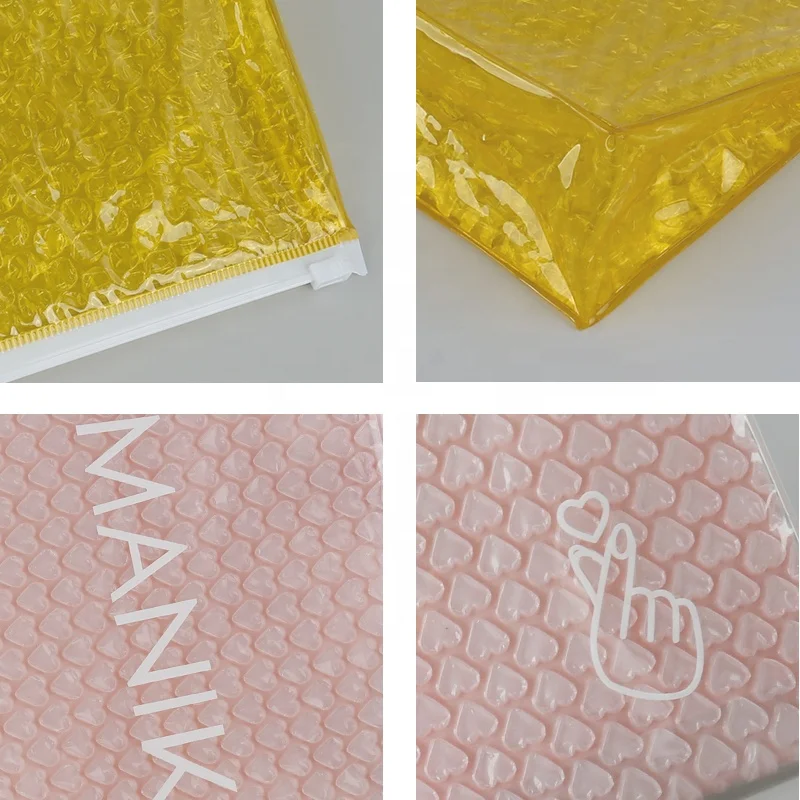 Biodegradable Sustainable Packaging Eco Friendly Waterproof Travel Makeup Bag Clear Pink Bubbles Makeup Pouch