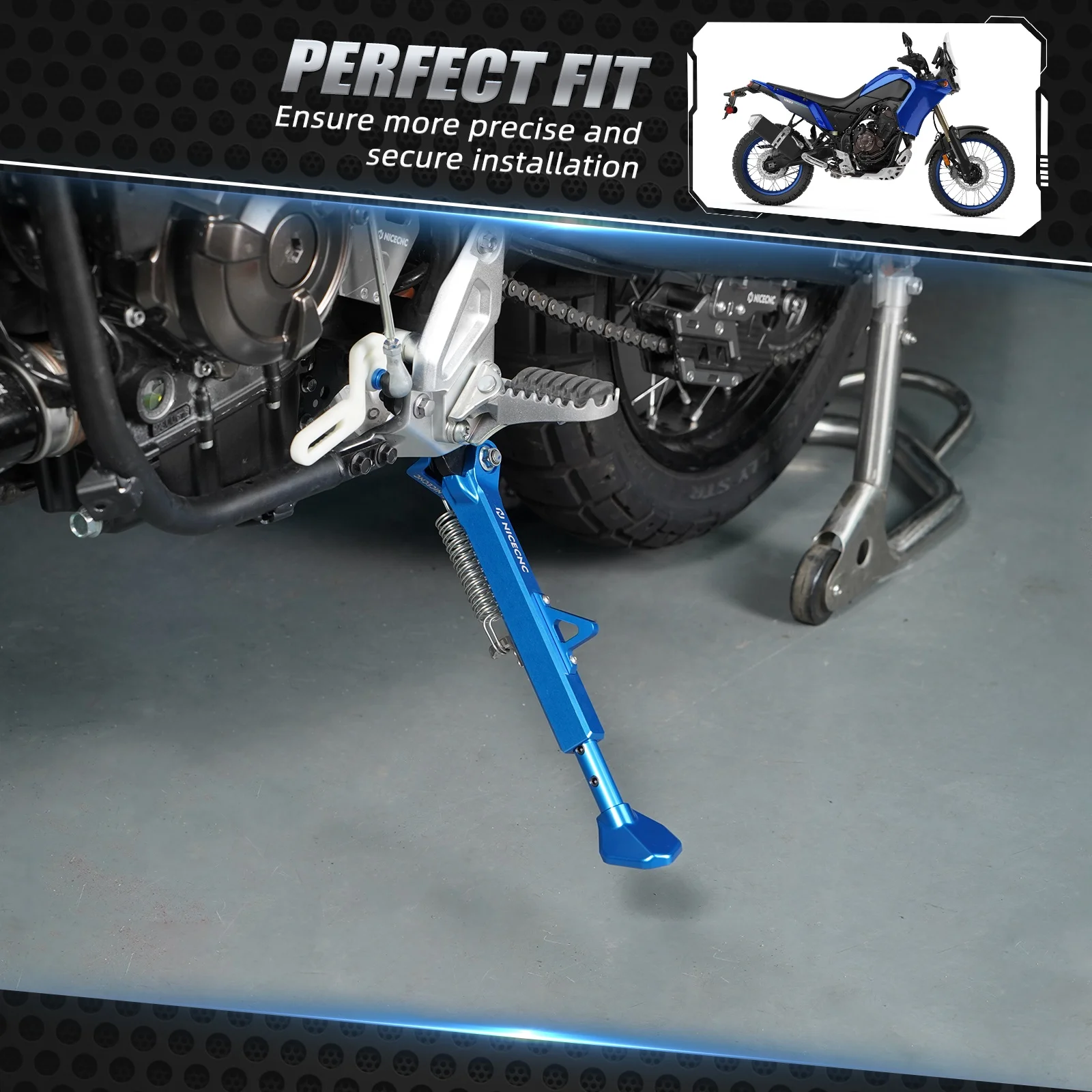 Béquille Latérale Réglable Pour Yamaha Tenere 700 (2019-2023) - En Aluminium Noir, Rallonge/réduction Jusqu'à 3 Pouces