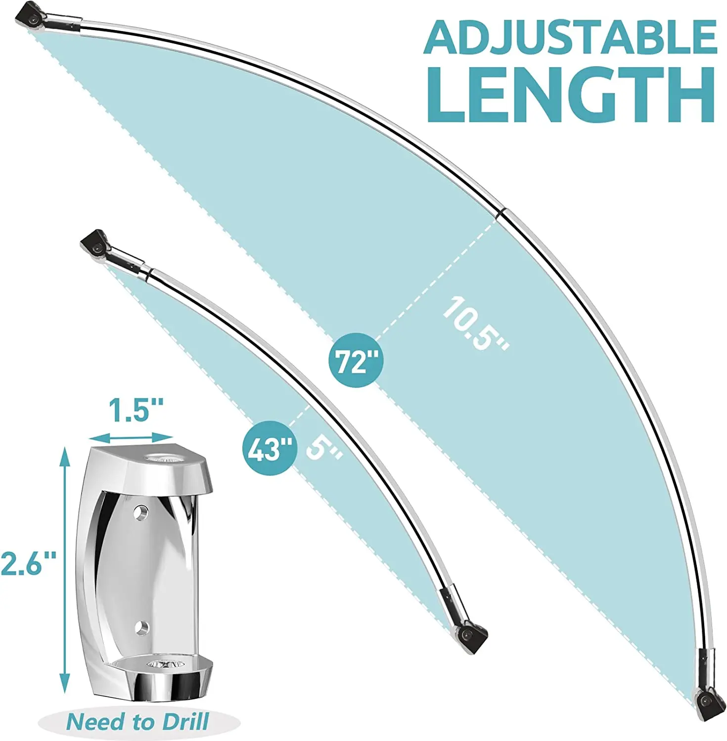 Custom Size Color Adjustable Arched Curved Shower Curtain Rod Expandable Aluminum Curved Shower