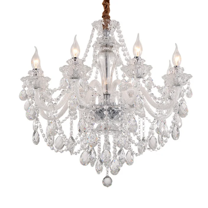 Vintage Hanging Lamp Modern with Fabric Shade Chrome European Crystal Chandelier