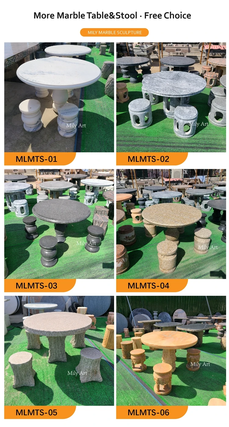 Outdoor Garden Natural Stone Hand Carving Granite Marble Tables & Chairs