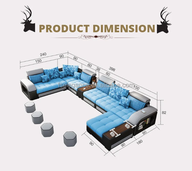 reclining fabric modern bedroom furniture home living room furniture U shaped corner loveseat couch sofa bed