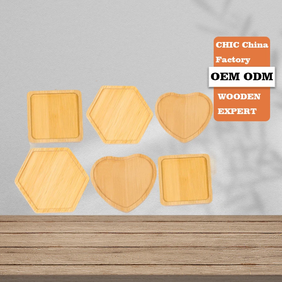 Home Kitchen Party Use Modern Set Cozy Wooden Table Pads with Sublimation Heart Shape Square Round Patterns Bamboo Coaster