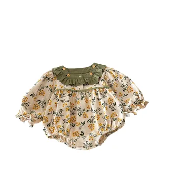 Spring and autumn new fashion baby romper sweet cute floral printed girl princess style baby jumpsuit