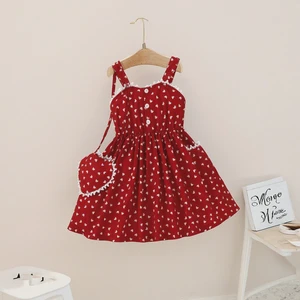 Baby Princess Dresses for Girls Love Printed Halter Lace Side Bag Spring Summer Collection Denim Square Clothes for Kids