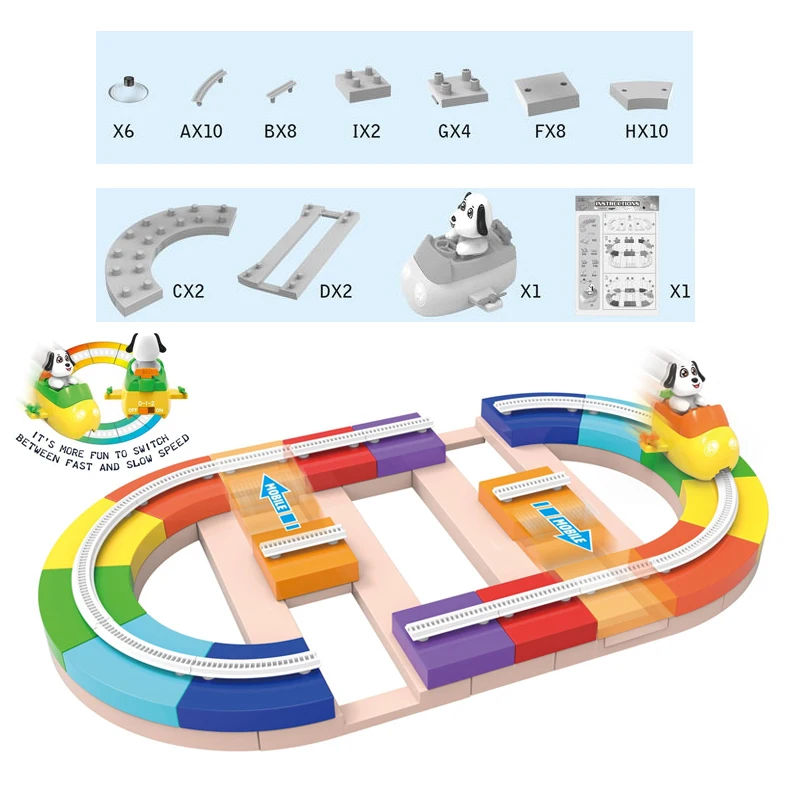 Moving Runway 54pcs Diy Assembled Race Track Toy Car Set  HN927512