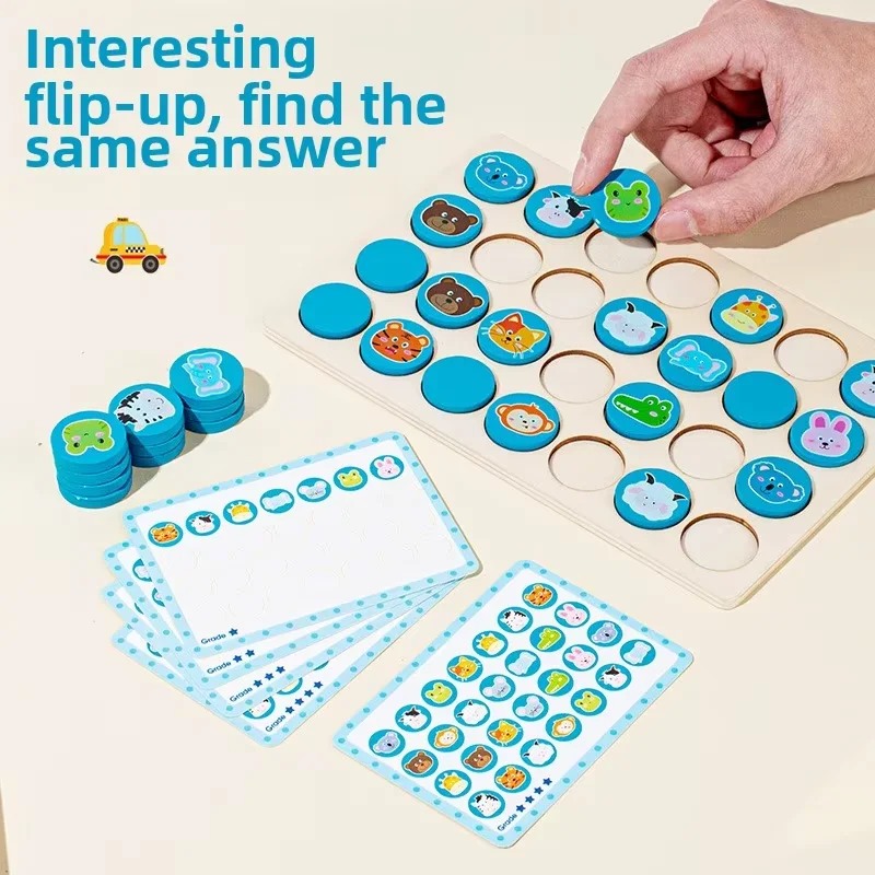 Montessori-Inspired Educational Matching Game Flip Wooden Memory Chess Game for Kid Concentration Training Interactive Toy