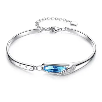Austrian crystal silver jewelry 925 sterling silver bracelet korean bling diamond blue crystal bracelet wholesale