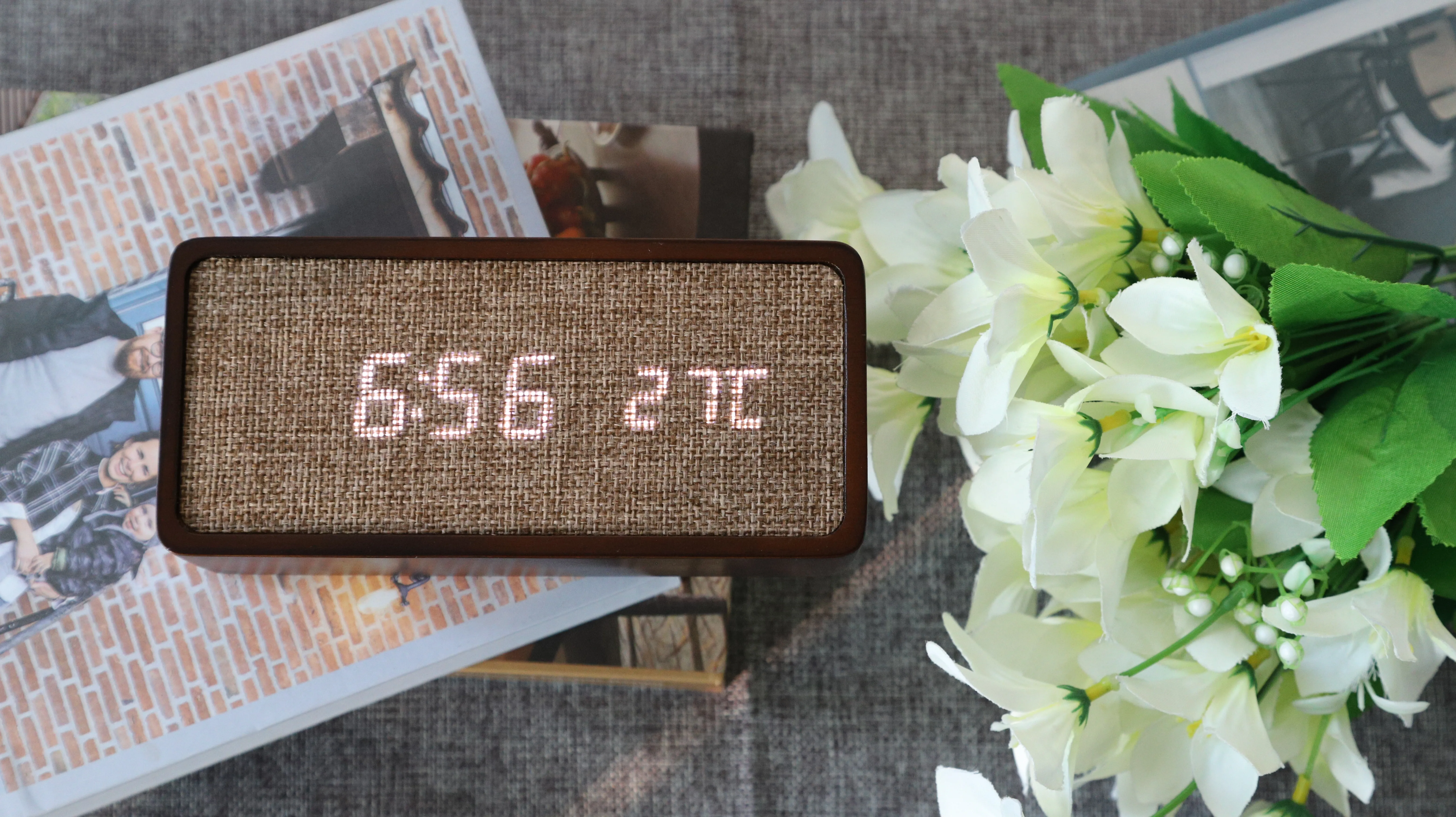 Time Date Temperature LED Digital Wooden Alarm Clock with USB Charger