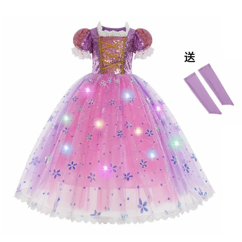 2024 Light up Princess Costume for Little Girls Halloween Birthday Party Outfit Cosplay Dress up for Kid