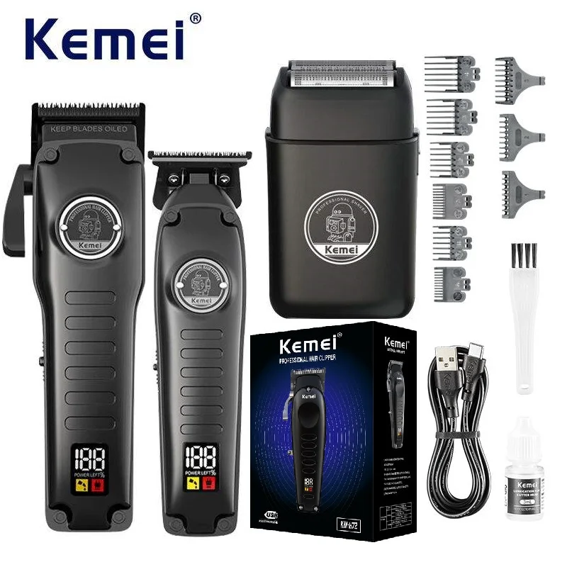 Ensemble de tondeuses à cheveux rechargeables sans fil professionnelles Km-1827 Km-H73 Tondeuse à cheveux de barbier électrique rechargeable meilleure tondeuse à cheveux