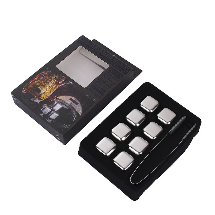 Sales Bar Accessories Custom Logo Square Stainless Steel Reusable Wine & Whiskey Ice Cubes 27mm Mirror Surface 3 Hours Cooling