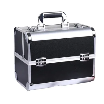 Aluminum Makeup Case Vanity Case Hard Suitcase Nails Polish Box for Salon Black with Trays Big Storage Travel Customize Open